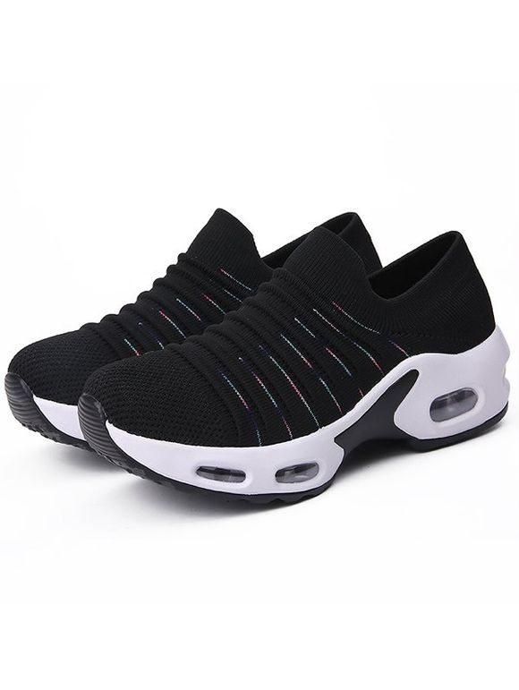 Slip On Breathable Knit Thick Sole Sport Sneakers - Noir EU 37