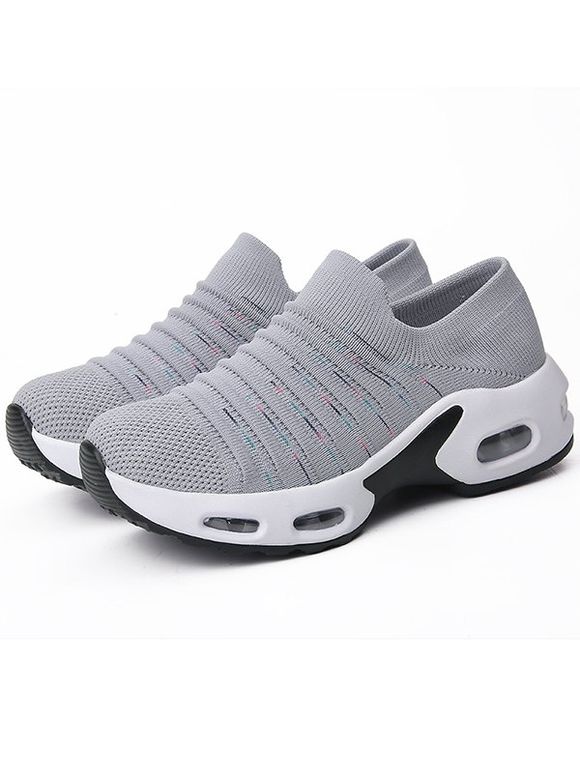 Slip On Breathable Knit Thick Sole Sport Sneakers - Gris EU 37