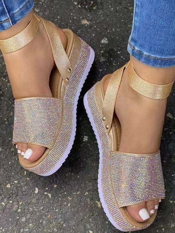Glitter Rhinestone Wedge Heel Platform Sandals - d'or EU 41