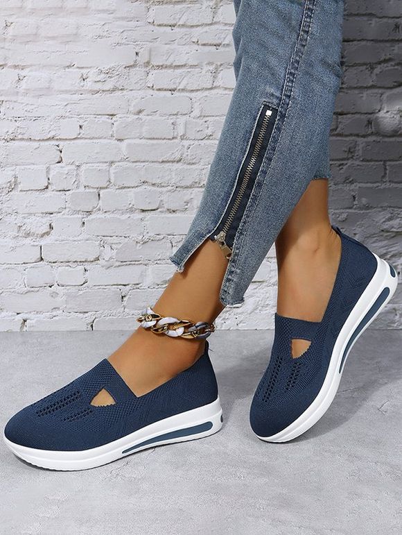 Cut Out Breathable Slip On Thick Sole Casual Shoes - Bleu EU 39