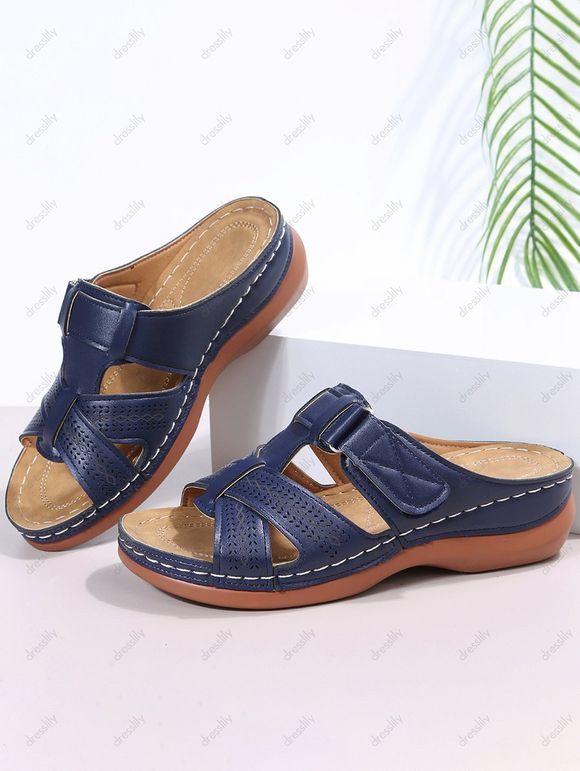 Low Heel Slip On Flat Slippers - Bleu profond EU 42