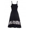 Robe Mi-Longue Ligne A Evidée Fleur Panneau en Dentelle Boutonnée à Taille Haute - Noir L
