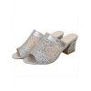 Fish Mouth Toe Sheer Mesh Metallic Sequined Chunky Heel Slippers - Argent EU 42