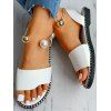 Artificial Pearl Slip On Summer Casual PU Flat Sandals - Blanc EU 36