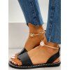 Artificial Pearl Slip On Summer Casual PU Flat Sandals - Noir EU 42