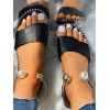 Artificial Pearl Slip On Summer Casual PU Flat Sandals - Noir EU 39