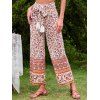 Pantalon Long Fleur Imprimée Partout à Jambe Large à Frange Style Bohémien - Orange XL