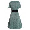 Space Dye Plaid Print Panel Faux Twinset Dress Belted High Waisted A Line Mini Twofer Dress - GREEN XXL