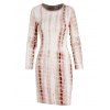 Printed Dress Round Neck Long Sleeve Bodycon Mini Casual Dress - multicolor L