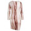 Printed Dress Round Neck Long Sleeve Bodycon Mini Casual Dress - multicolor S