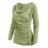 Heather Mock Button Long Sleeves Draped Cowl Neck T-shirt - LIGHT PINK M
