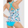 Maillot de Bain Tankini Tendance Matelassé Modeste avec Croisés à Imprimé Fleurs - Bleu XXL