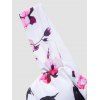 Maillot de Bain Tankini Modeste Jupé à Imprimé Feuille Fleur à Bretelle Croisée - Blanc 3XL