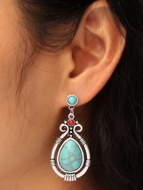 Faux Turquoise Waterdrop Shape Vintage Drop Earrings