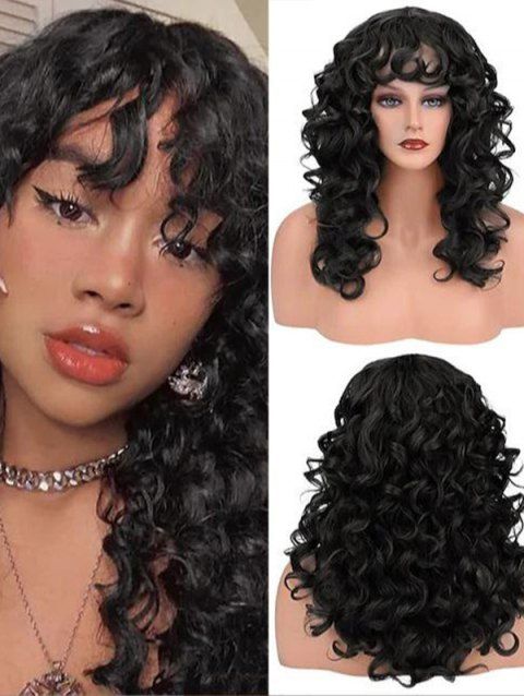 Long Full Bang Fluffy Curly Capless Synthetic Wig