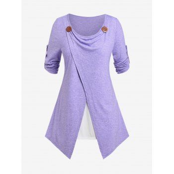 

Plus Size Roll Up Sleeve Faux Twinset Tee, Light purple