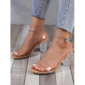 

Transparent Buckle Straps Chunky Heels Sandals, Multicolor a