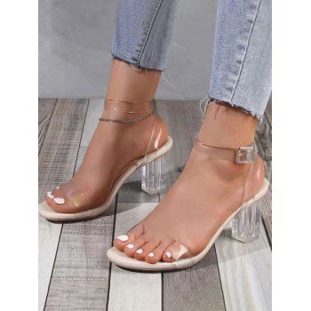 

Transparent Buckle Straps Chunky Heels Sandals, White