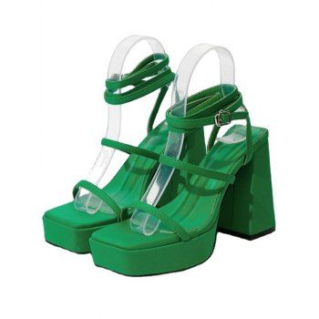 

Bandage Square Toe Ankle Wrap Chunky Platform High Heel Sandals, Green