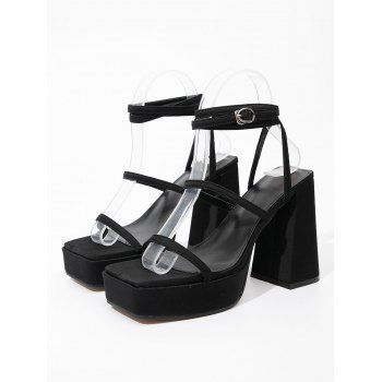 

Bandage Square Toe Ankle Wrap Chunky Platform High Heel Sandals, Black