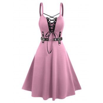 

Punk Gothic Dress Lace Up D-ring Eyelet Straps A Line Dress Sleeveless High Waist Dress, White