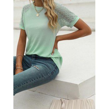 

Geometric Hollow Out Short Sleeve T-shirt Casual Textured Tee, Light green