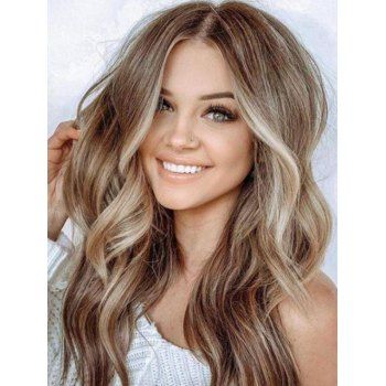 

Long Middle Part Highlighted Wavy Synthetic Wig, Coffee