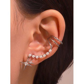 

1Pc Artificial Pearl Rhinestone Star Earring Cuff, Silver