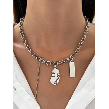 

Face Geometric Layered Hip Hop Chain Necklace, Silver