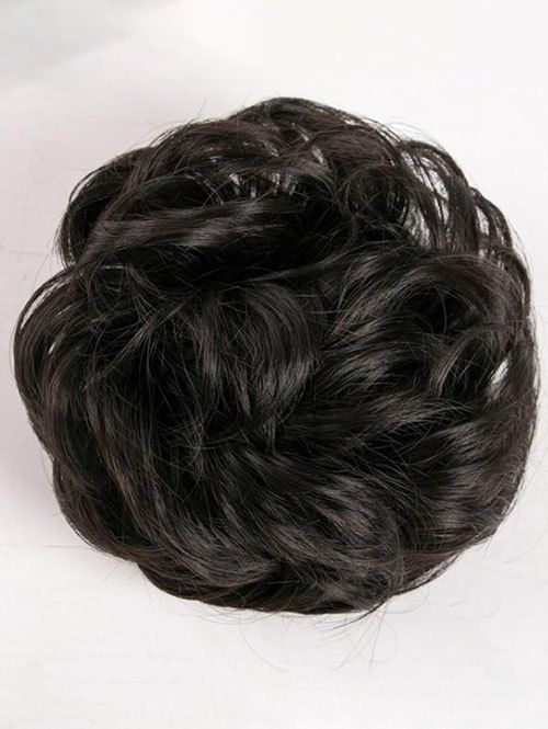 Short Wavy Synthetic Chignon Bun Wig - BLACK 