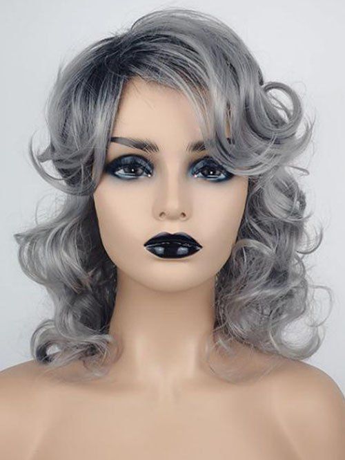Short Side Bang Gradient Curly Synthetic Wig - DARK GRAY 