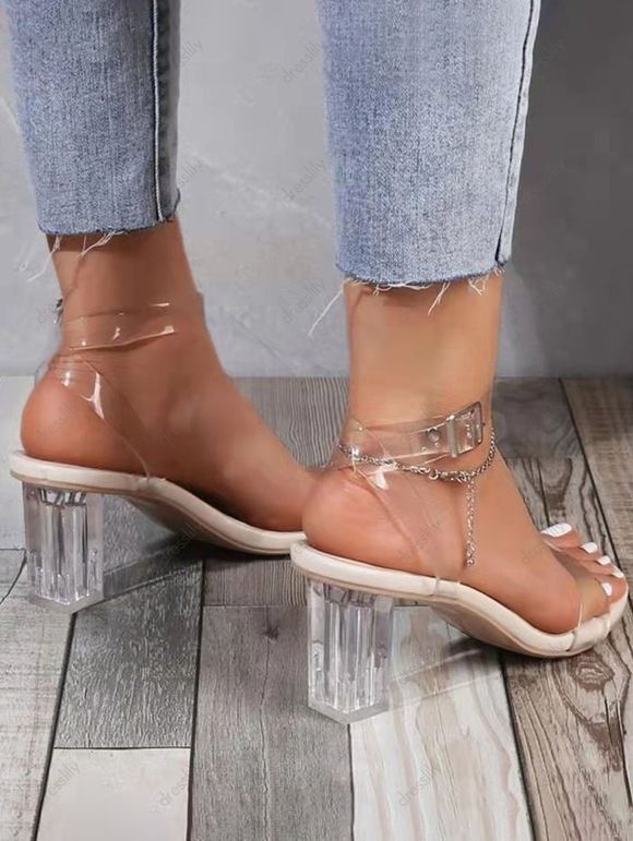 Transparent Buckle Straps Chunky Heels Sandals - Blanc EU 36