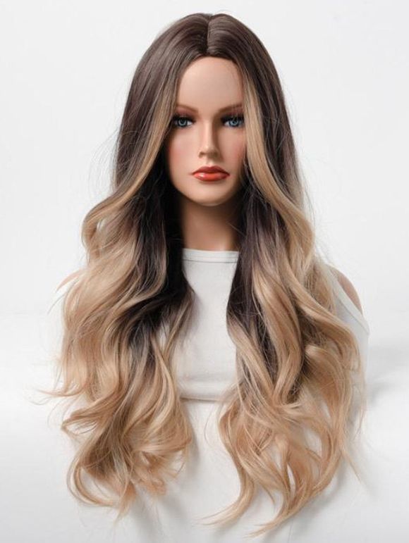 Long Middle Part Ombre Wavy Capless Synthetic Wig - LIGHT COFFEE 