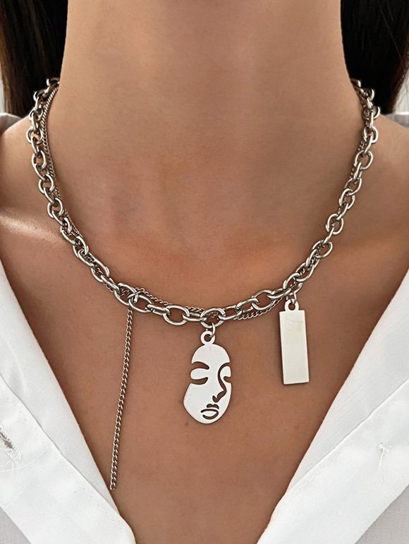 Collier en Chaîne à Plusieurs Branches Motif Géométrique Style Hip Hop - Argent 
