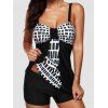 Ensemble de Bikini de Bain Tankini Contrastant Modeste Matelassé à Imprimé Géométrique à Bretelles Ajustables - multicolor XL