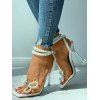 Artificial Pearl Bowknot Decor Square Toe High Heels Sandals - Blanc EU 42