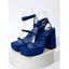 Bandage Square Toe Ankle Wrap Chunky Platform High Heel Sandals - Bleu EU 41