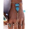 Bracelet Chaîne Réglable en Forme de Goutte D'Eau Rond avec Fausse Turquoise - Turquoise 