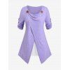 T-shirt de Grande Taille à Manches Roulées Fausse Deux Pièces - Violet clair 2X