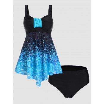 

Light Spots Print Asymmetric Tummy Control Tankini Swimsuit Padded High Waist Bathing Suit, Black