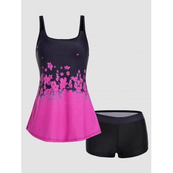 

Ombre Floral Print Tummy Control Tankini Swimsuit Adjustable Straps Padded Tankini Two Piece Swimwear Boyshorts Bathing Suit, Purple
