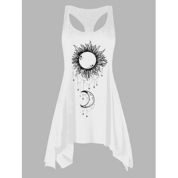 

Celestial Sun Moon Print Asymmetric Tank Top Long Casual Tank Top, White