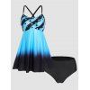 Modest Tankini Swimwear Ombre Striped Polka Dot Print Swimsuit Padded Straps Bathing Suit - BLUE XL