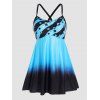 Modest Tankini Swimwear Ombre Striped Polka Dot Print Swimsuit Padded Straps Bathing Suit - BLUE XL