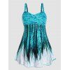 Maillot de Bain Tankini Matelassé Découpé Ombre Imprimé à Bretelle Deux Pièces - Bleu clair 2XL