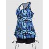 Tropical Leaf Print Vacation Tankini Swimsuit Cut Out Padded Tankini Two Piece Swimwear Cinched Boyleg Bathing Suit - BLUE 2XL