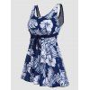 Tropical Leaf Print Vacation Tankini Swimsuit Padded Tankini Two Piece Swimwear Boyleg Bathing Costume - DEEP BLUE 2XL