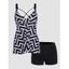 Maillot de Bain Tankini Matelassé à Imprimé Géométrique Contrasté à Bretelle Ajustable Deux Pièces - Noir XL