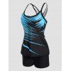 Maillot de Bain Tankini Gainant Croisé Rayé Imprimé Matelassé Deux Pièces - Bleu 2XL