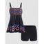 Maillot de Bain Tankini Rembourré Coloré Imprimé à Bretelle Ajustable Deux Pièces - Noir XXL